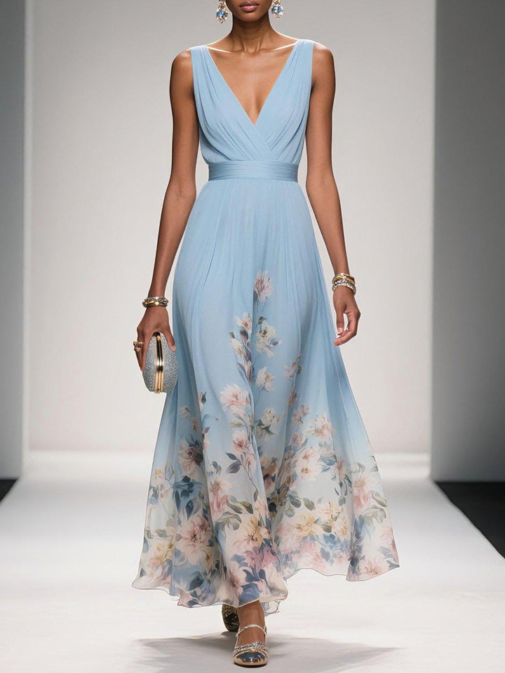 Women's elegant floral V-neck maxi dress, perfect for summer weddings, parties & special occasions.