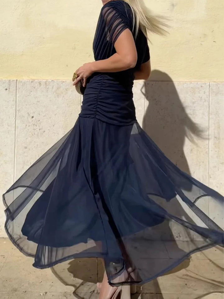 Flowy floral V-neck long dress for women, elegant design for any occasion.