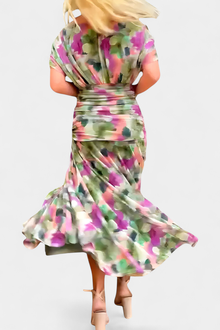 Women's elegant V-neck floral maxi dress, perfect for summer and special occasions.