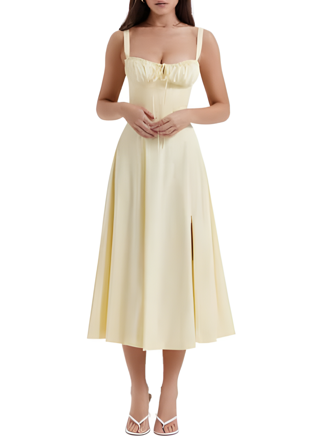 Women's elegant floral waist-shaping sundress. Perfect for summer occasion wear.