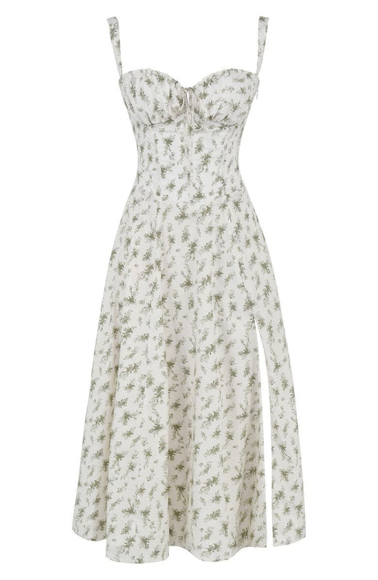 Women's floral midi sundress, designed with a flattering waist-shaping detail. Comfortable summer wear.