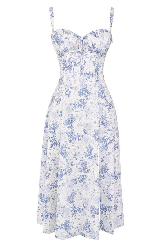 Comfortable women's floral waist-shaping dress, a new midi sundress for effortless summer style.