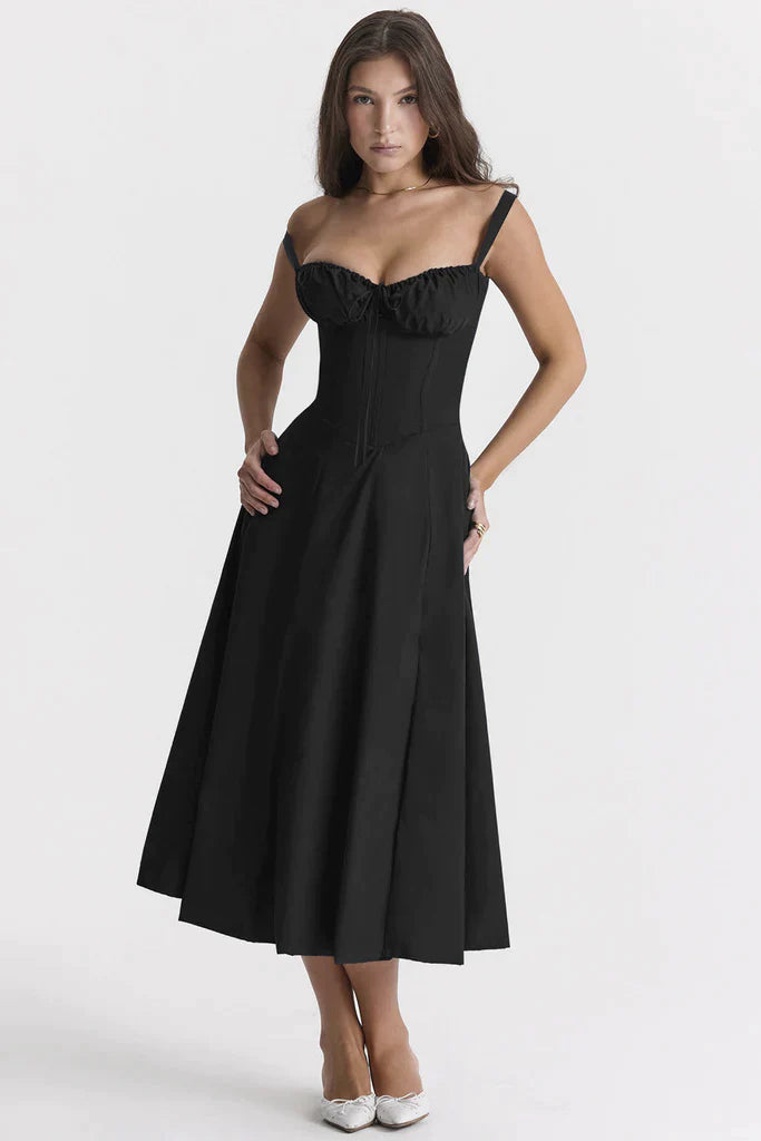 Elegant women's floral print sundress, designed with a slimming waist-shaping feature. New fashion.