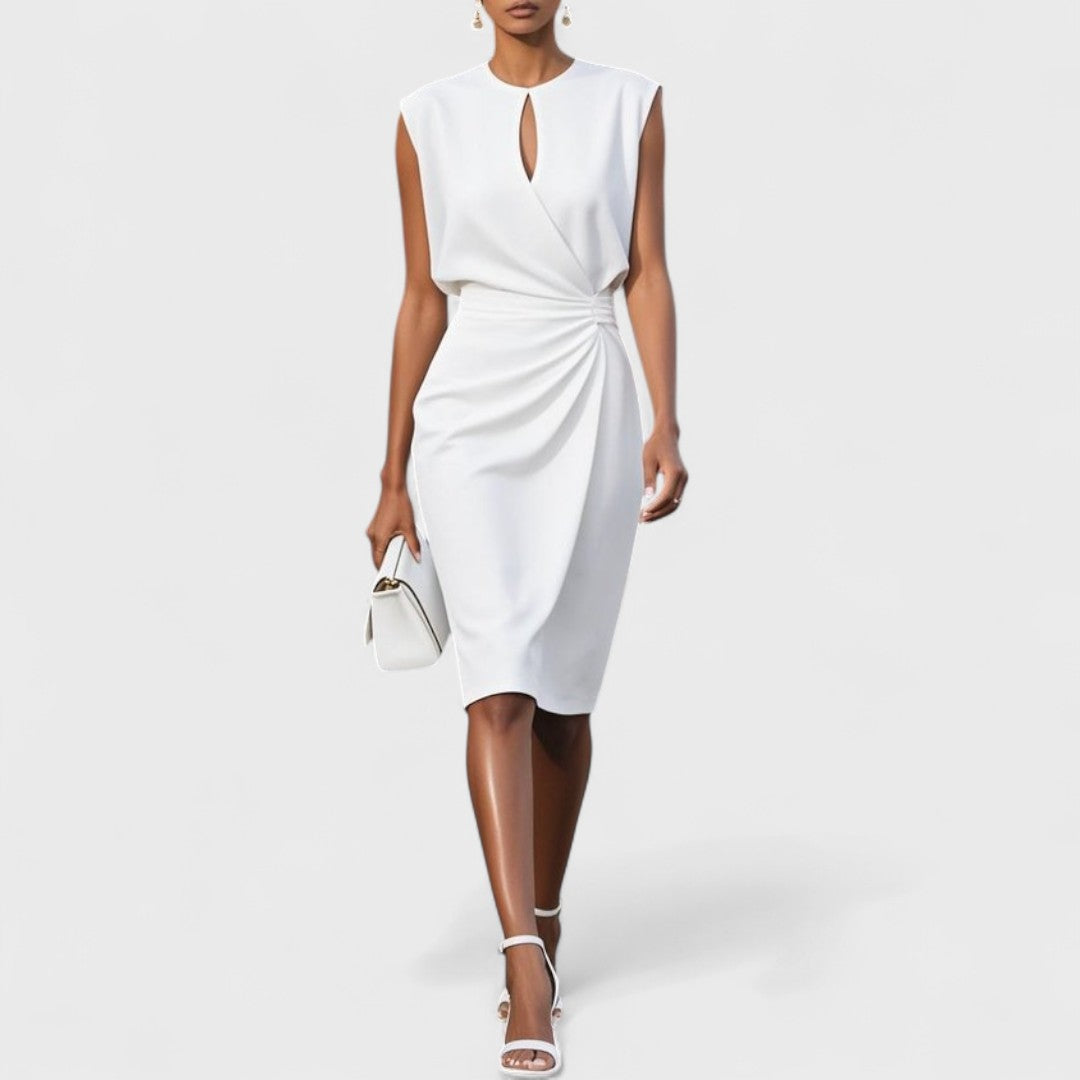 Graceful women's midi dress, ideal as a wedding guest or formal party dress. Elegant flowing style.