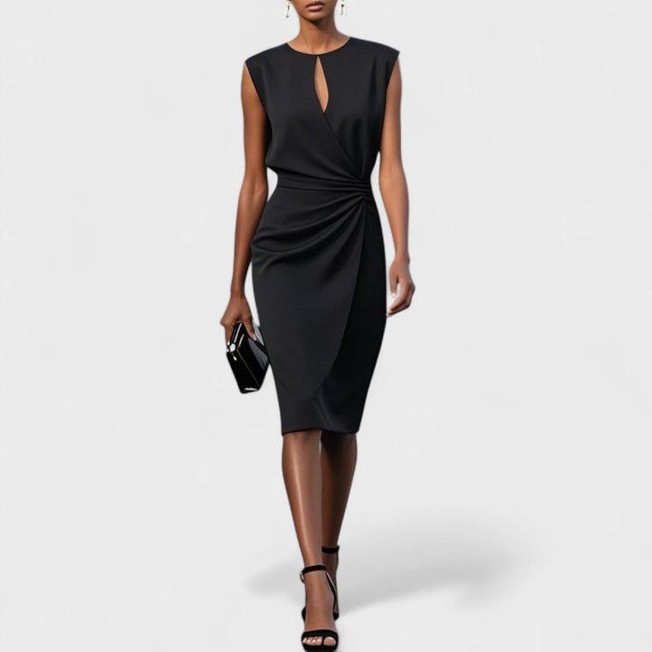 Classic women's flowing midi dress. Elegant design perfect for special occasions & formal events. Versatile.