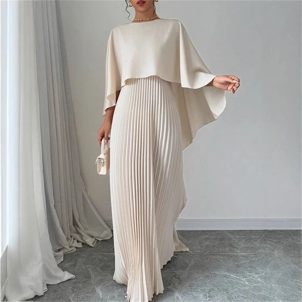 Women's elegant flowing pleated batwing maxi dress, perfect for evening wear & special occasions. Long & stylish.
