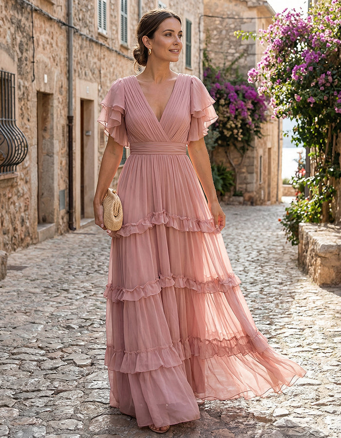 Gorgeous women's special occasion maxi dress, ruffled hem, elegant & formal evening wear.