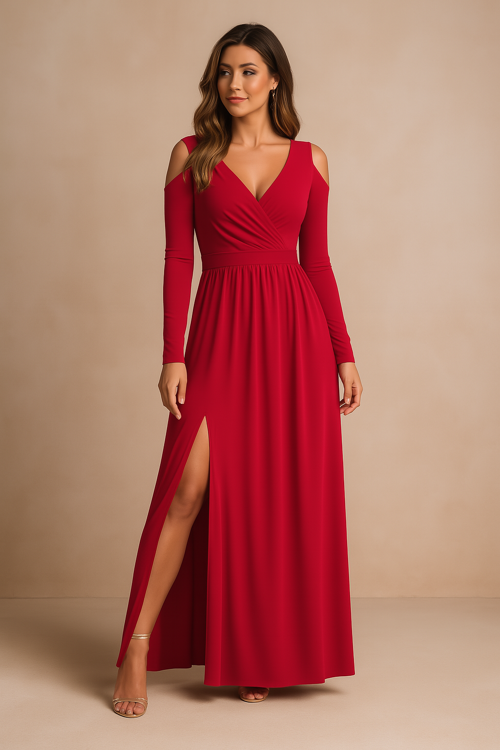 Long black flowy maxi dress, a chic women's formal evening gown for elegant parties & wedding guest attire.