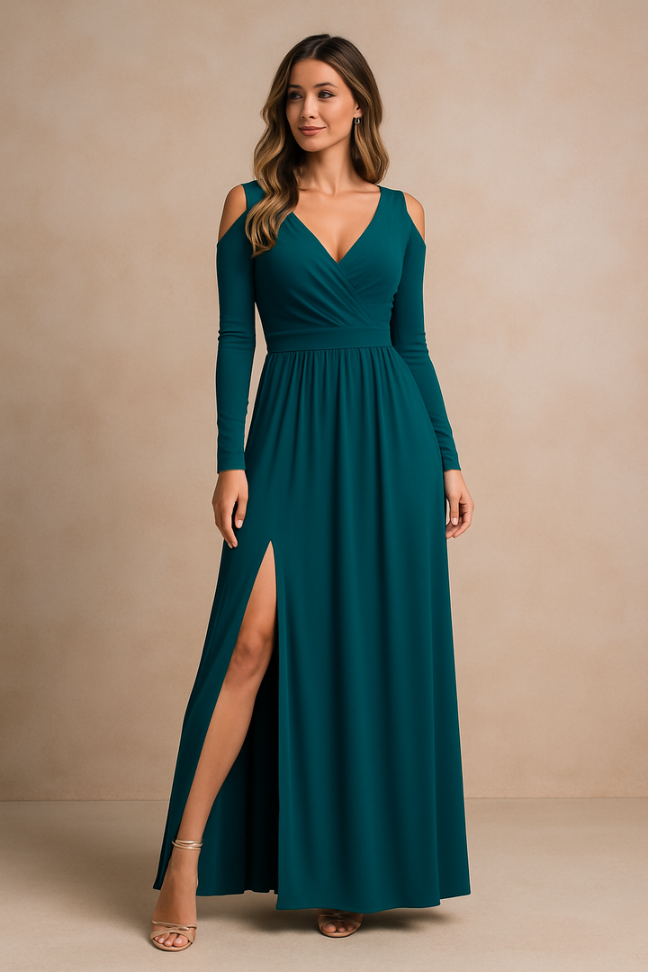 Red flowy maxi dress for women, an elegant & flattering long formal dress for parties, weddings & evenings.
