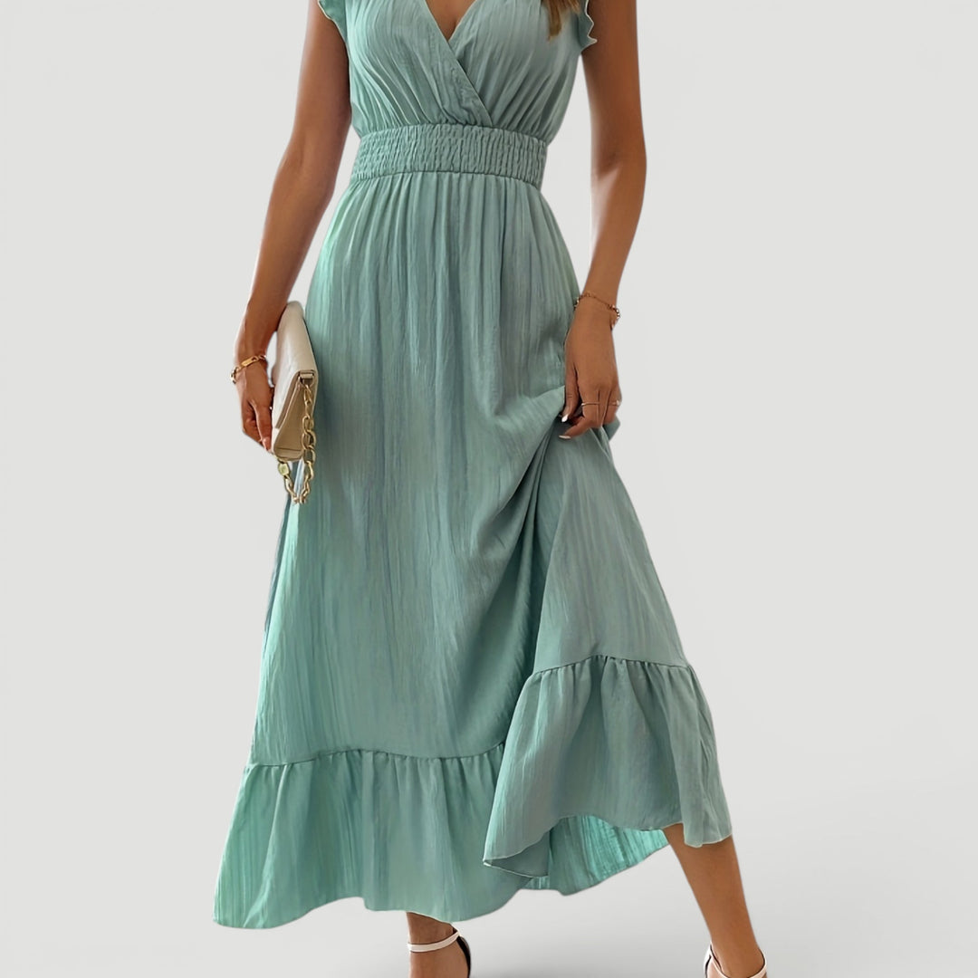 Sophisticated women's V-neck flowy maxi dress, elegant summer evening & party wear with a chic design.
