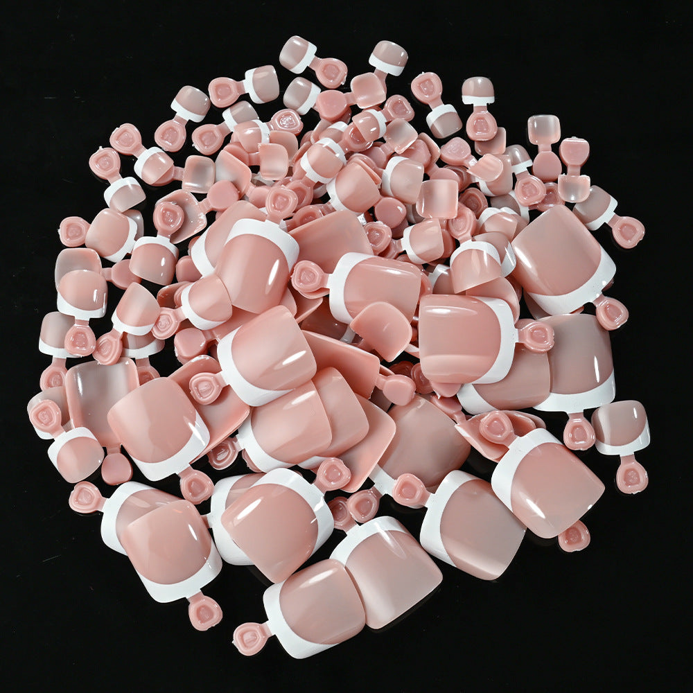 Women's beauty: 120-piece set of elegant French tip gel artificial toenails for stylish pedicures.