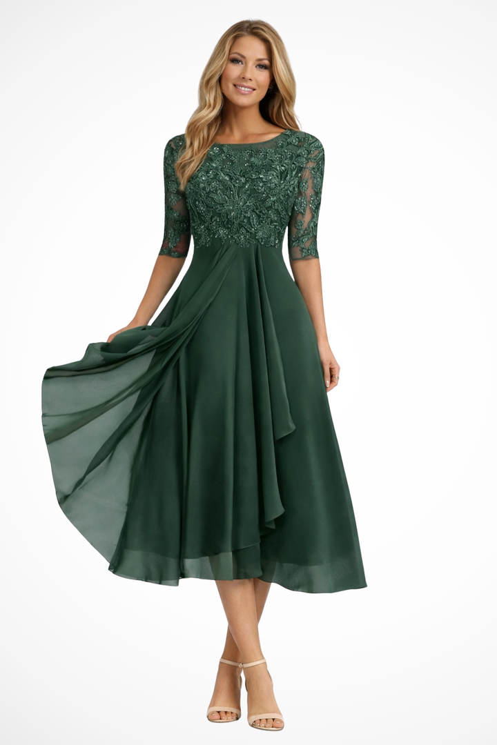Sophisticated women's half sleeve midi dress, perfect for wedding guests, parties & events.