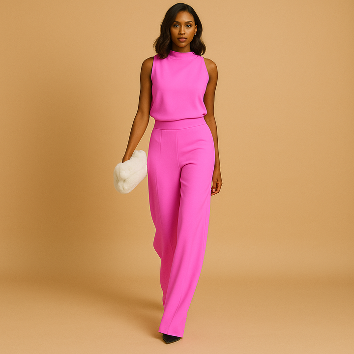 Comfortable women's halter neck jumpsuit with a flattering wide leg & elegant sleeveless design.