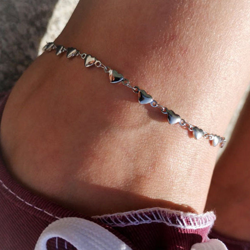 Women's elegant heart charm chain anklet, adjustable, perfect fashion foot bracelet.