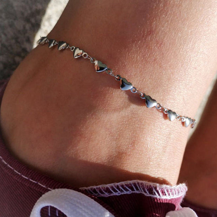 Women's elegant heart charm chain anklet, adjustable, perfect fashion foot bracelet.