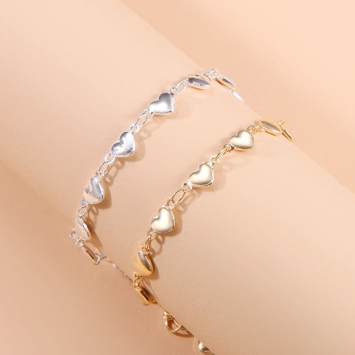 Sterling silver-look women's heart charm chain anklet, adjustable foot bracelet for summer.