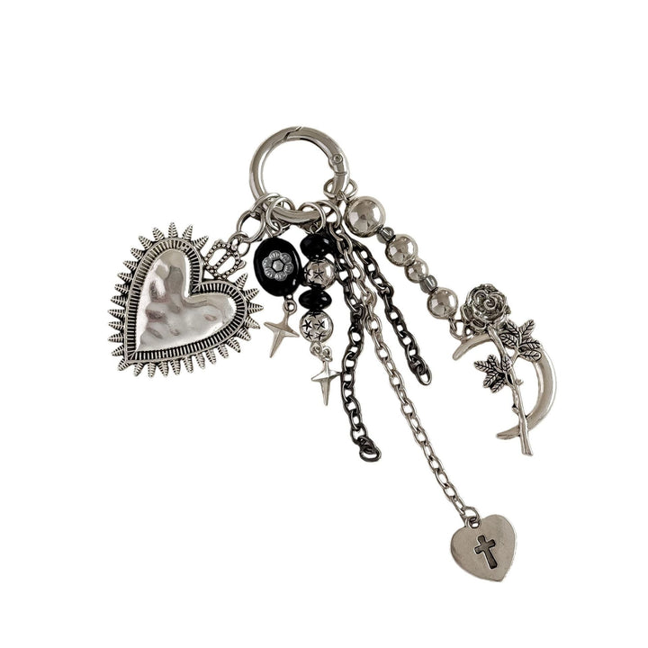 Chic women's floral & heart charm keyring, a stylish bag accessory perfect for keys.