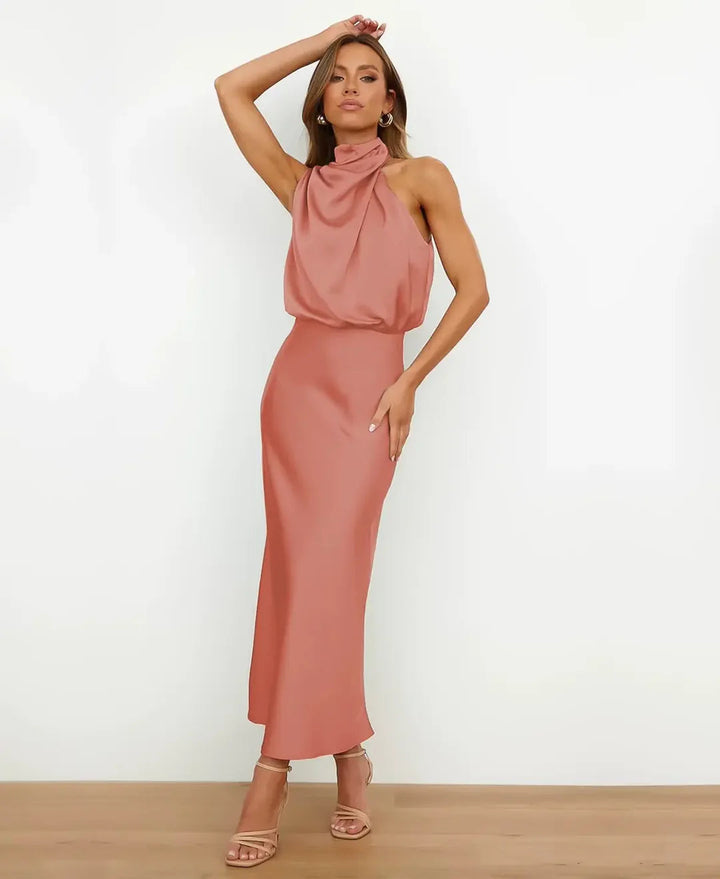 Women's versatile party dress, elegant high waist midi for all events.