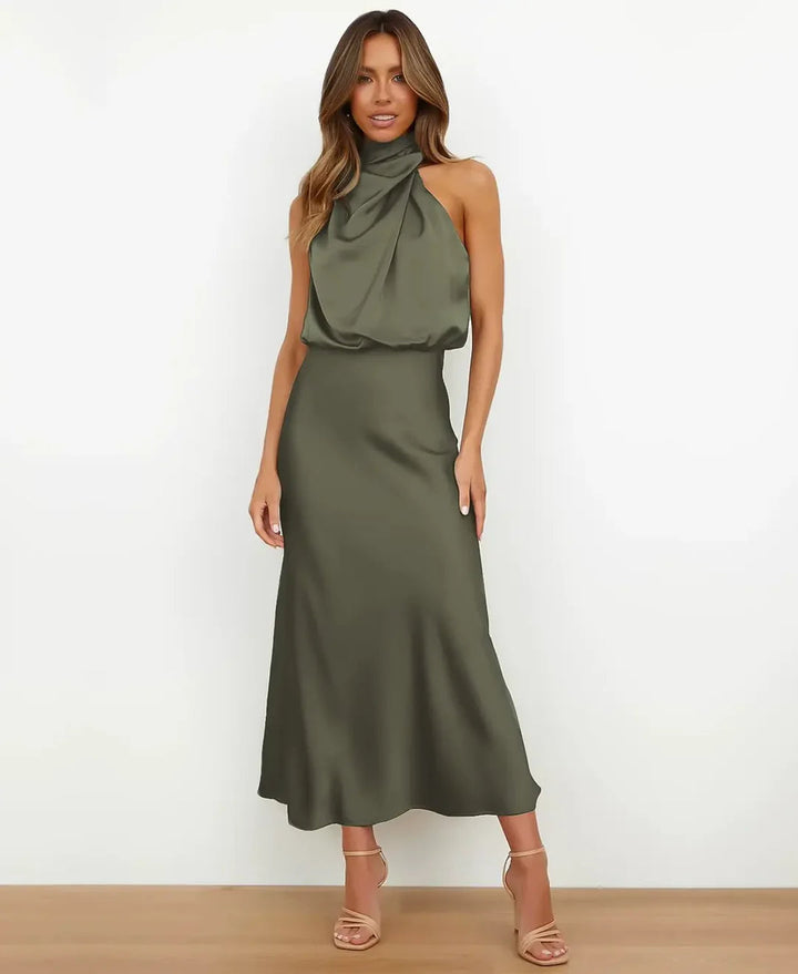 Women's elegant sleeveless high waist midi dress, suitable for any occasion.