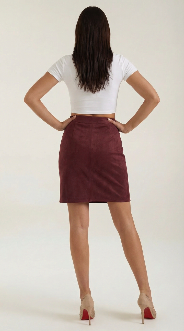 Sophisticated women's mini skirt, high-waisted and elegant, featuring a distinct button design.