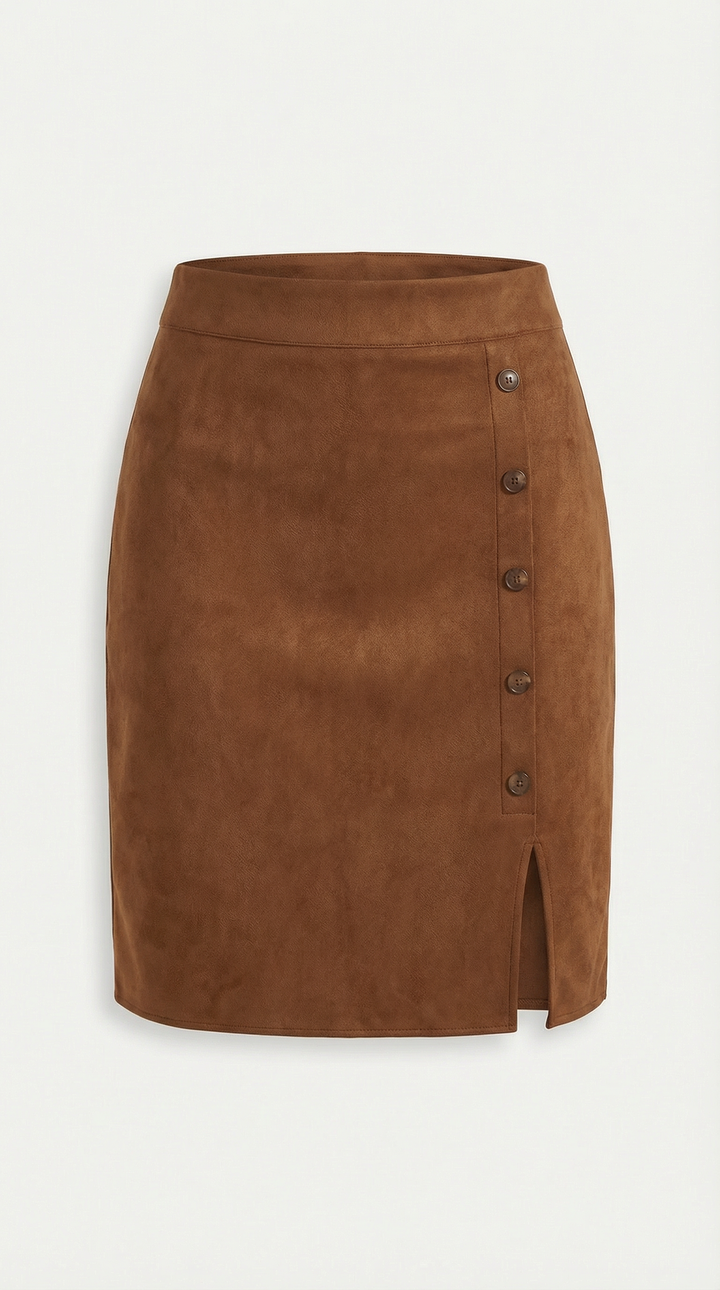 Formal elegant mini skirt for women, high-waisted with decorative buttons, a versatile chic piece.
