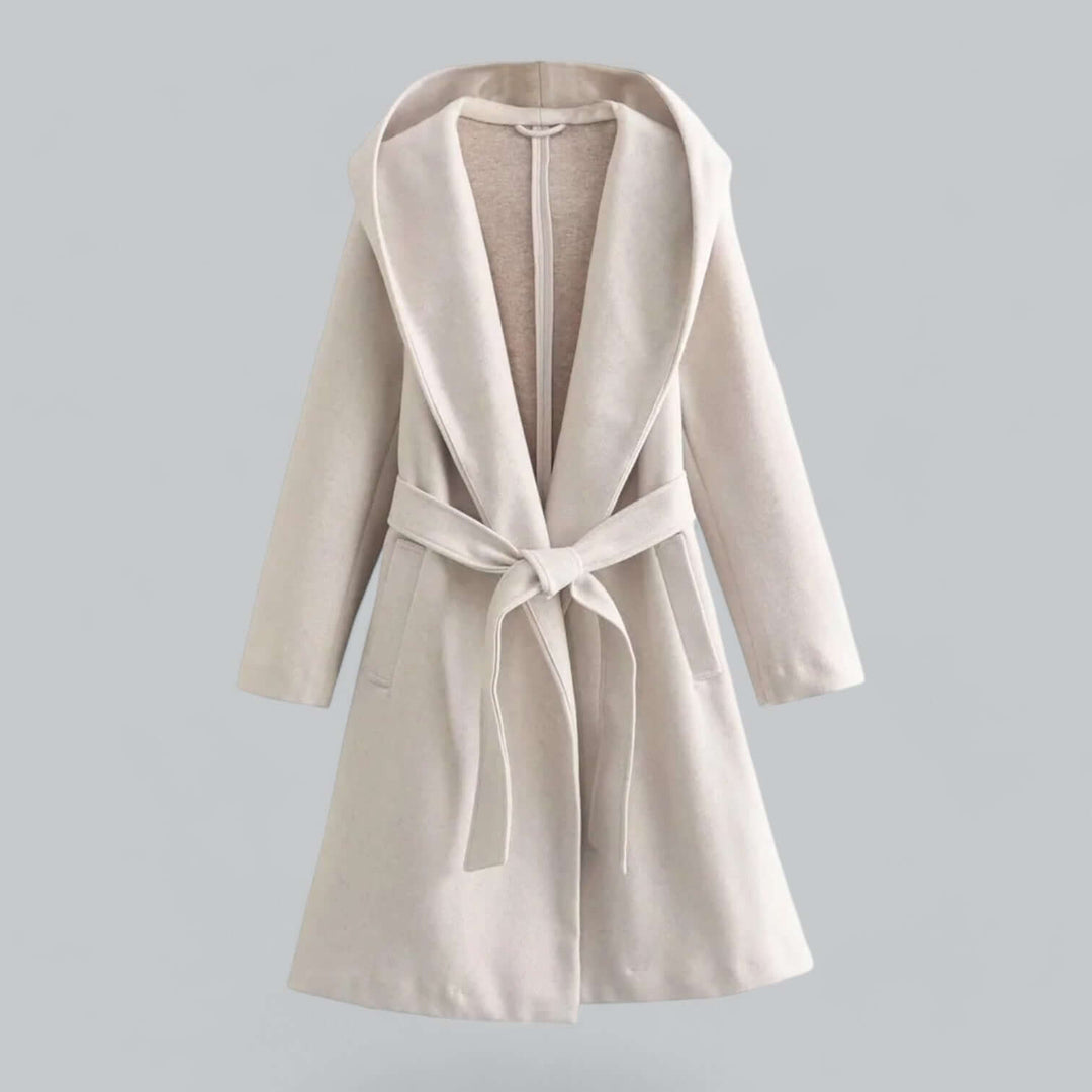 Women's elegant hooded long trench coat, perfect chic outerwear for fall and winter fashion.
