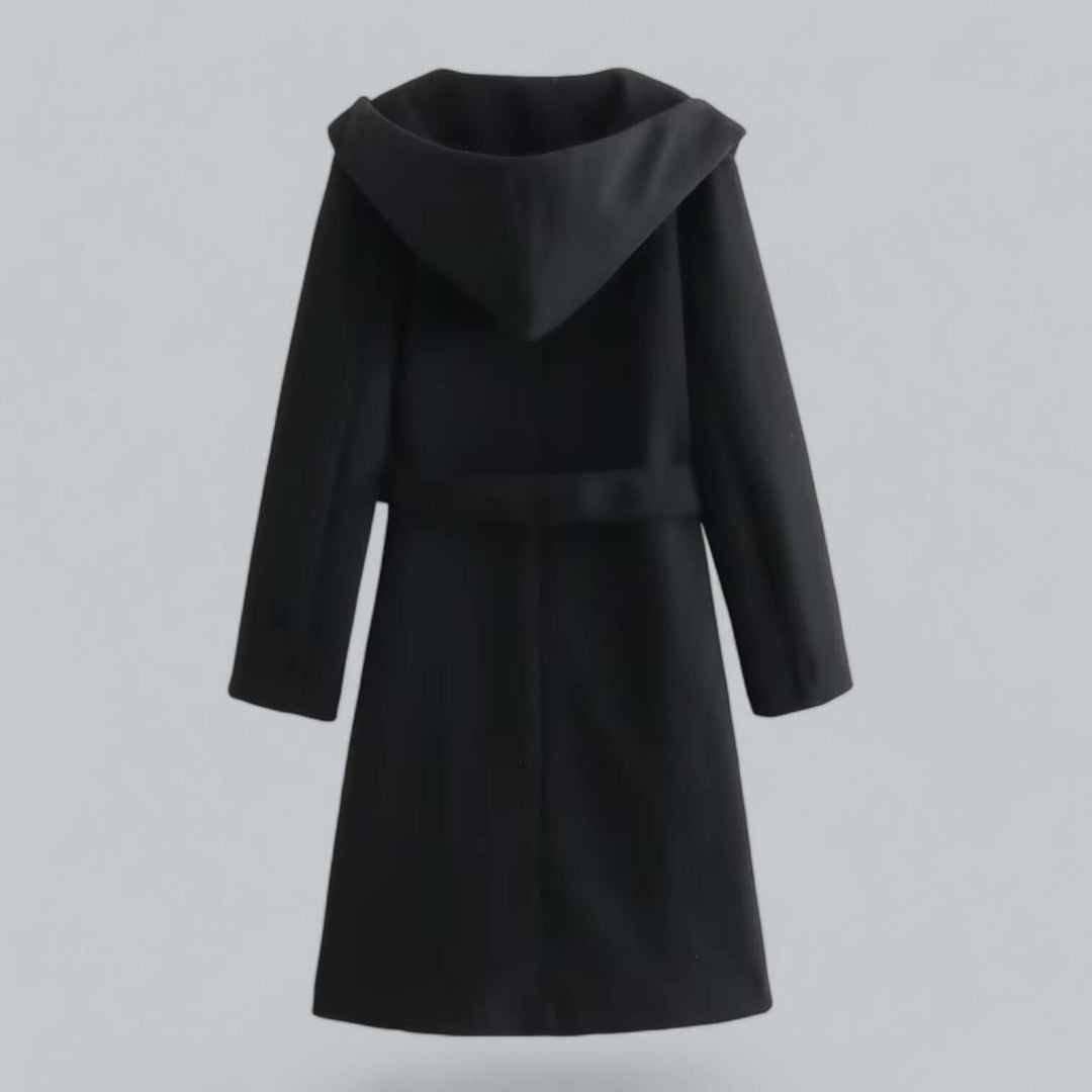 Chic women's hooded long trench coat, a sophisticated outerwear choice for any woman.
