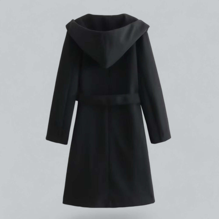 Chic women's hooded long trench coat, a sophisticated outerwear choice for any woman.