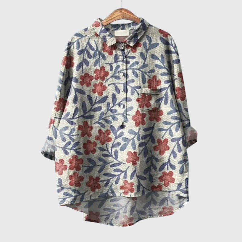 Casual women's floral print blouse, long sleeve & round neck, perfect for spring/summer fashion.