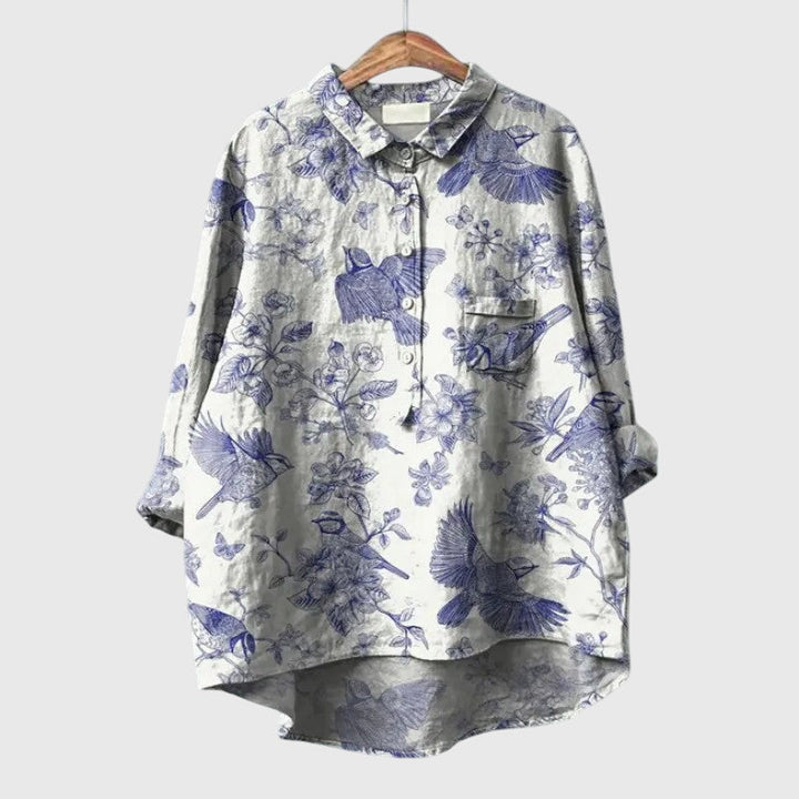 Casual versatile women's top, floral print, long sleeve & round neck, perfect for everyday chic.