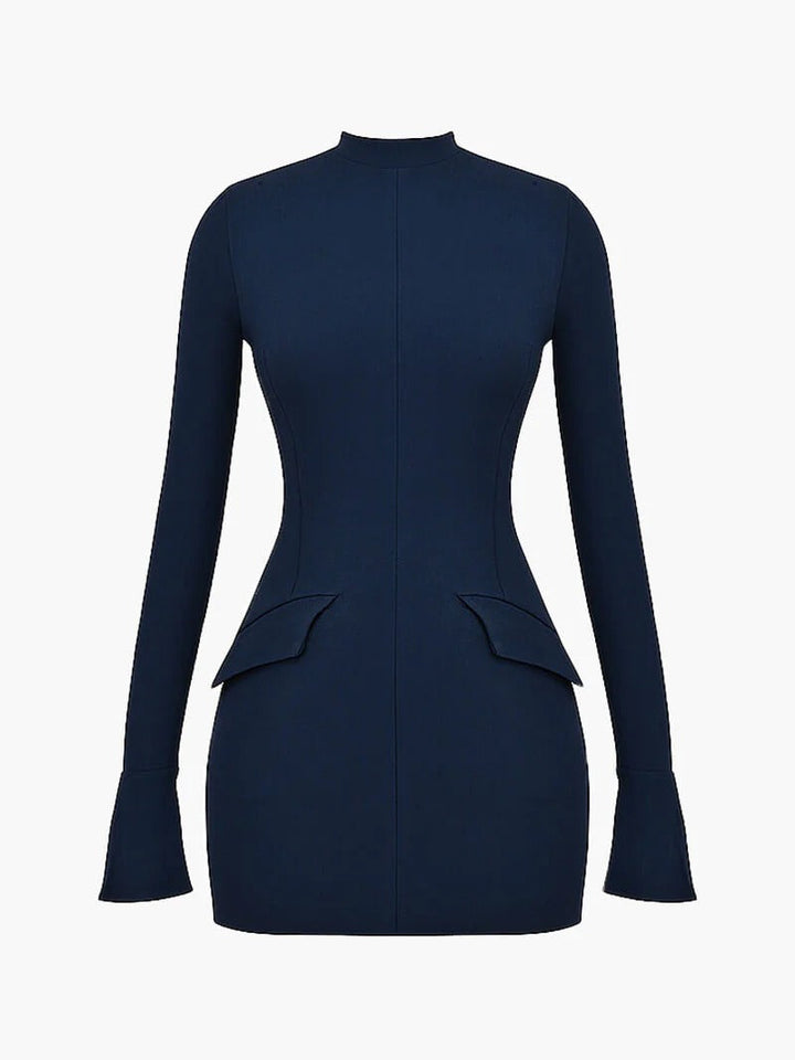 Women's elegant long sleeve high neck mini dress, perfect for sophisticated party & evening wear.