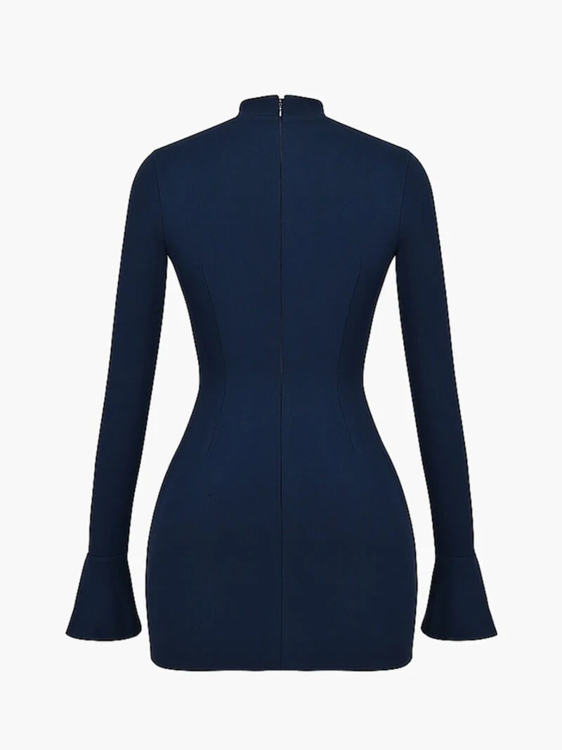 Sophisticated women's high neck long sleeve mini dress, ideal for cocktail parties & special occasions.