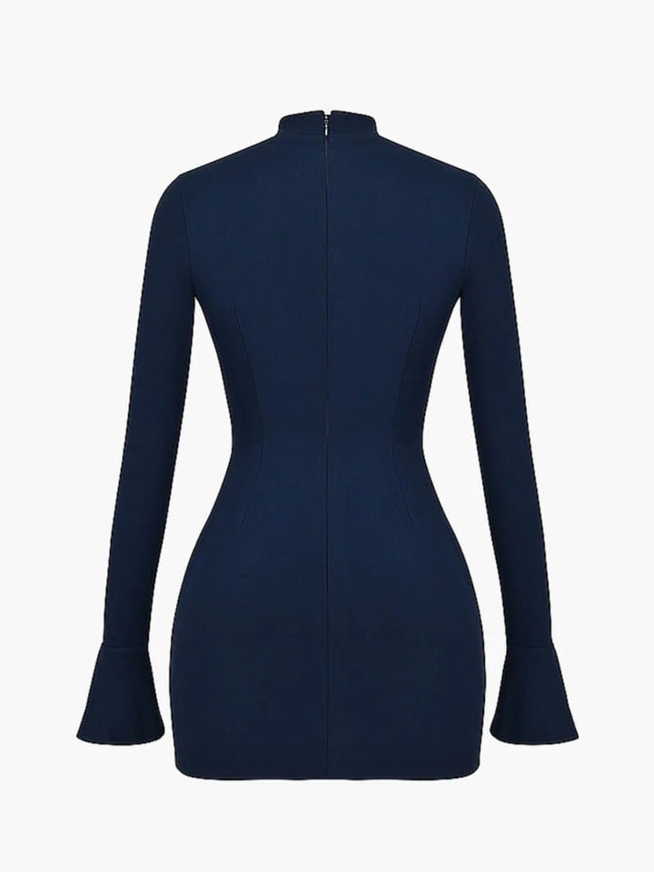 Sophisticated women's high neck long sleeve mini dress, ideal for cocktail parties & special occasions.