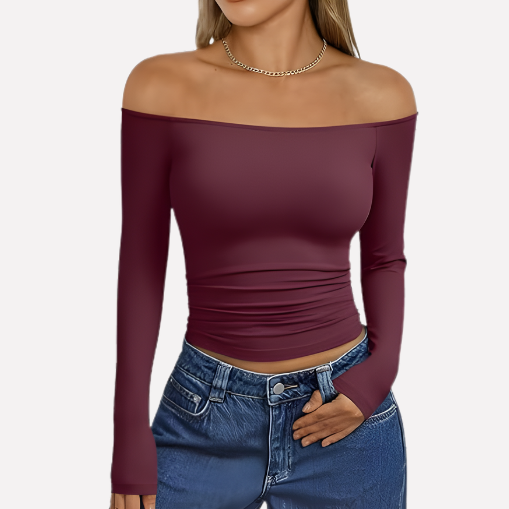 Effortless women's off-shoulder long sleeve top. Casual yet elegant, versatile for going out or daily wear.
