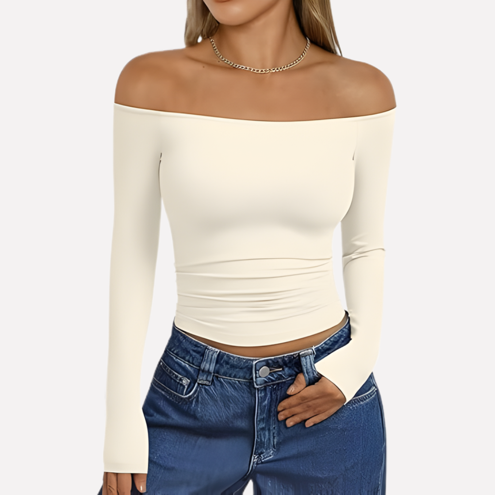 Stylish women's off-shoulder long sleeve top. Perfect for casual wear or an elegant going-out look.