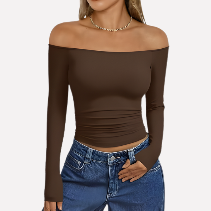 Classic women's off-shoulder long sleeve top. Elegant blouse, perfect for versatile and stylish everyday wear.