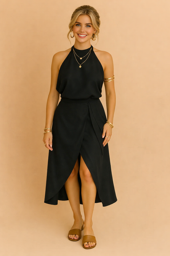 Versatile women's off-shoulder casual midi dress in a flattering silhouette, ideal for day-to-night elegance.
