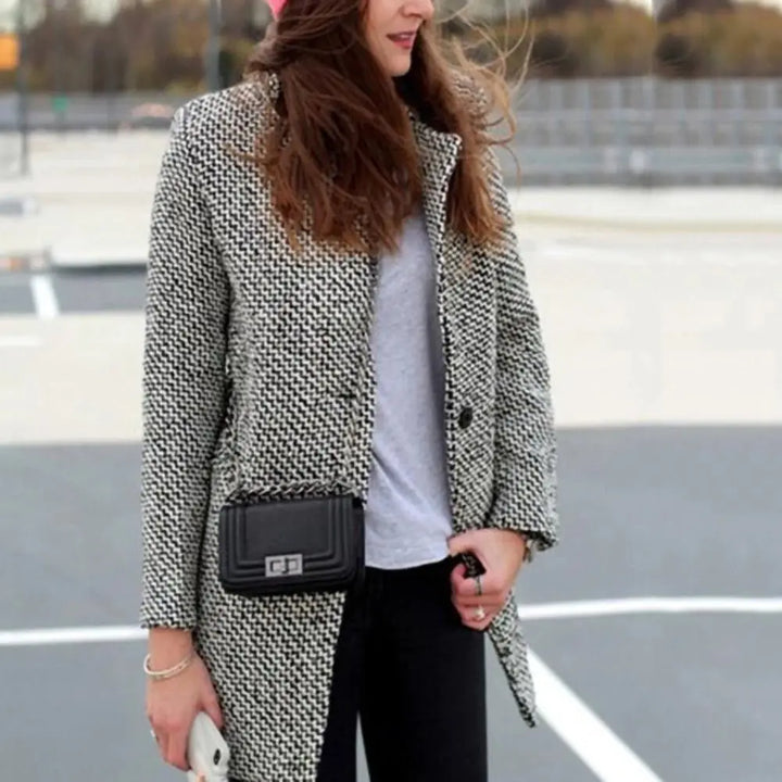 Chic women's olive long coat, offering classic elegance & warmth for fall and winter style.
