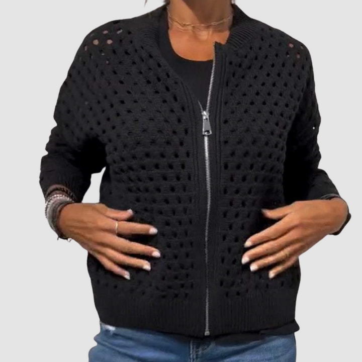 Women's elegant open-knit cardigan, a versatile layering piece for effortless style & comfortable everyday wear.