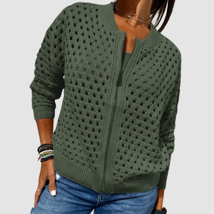 Lightweight open-knit cardigan for women, perfect as a comfortable & chic layering sweater for any season.