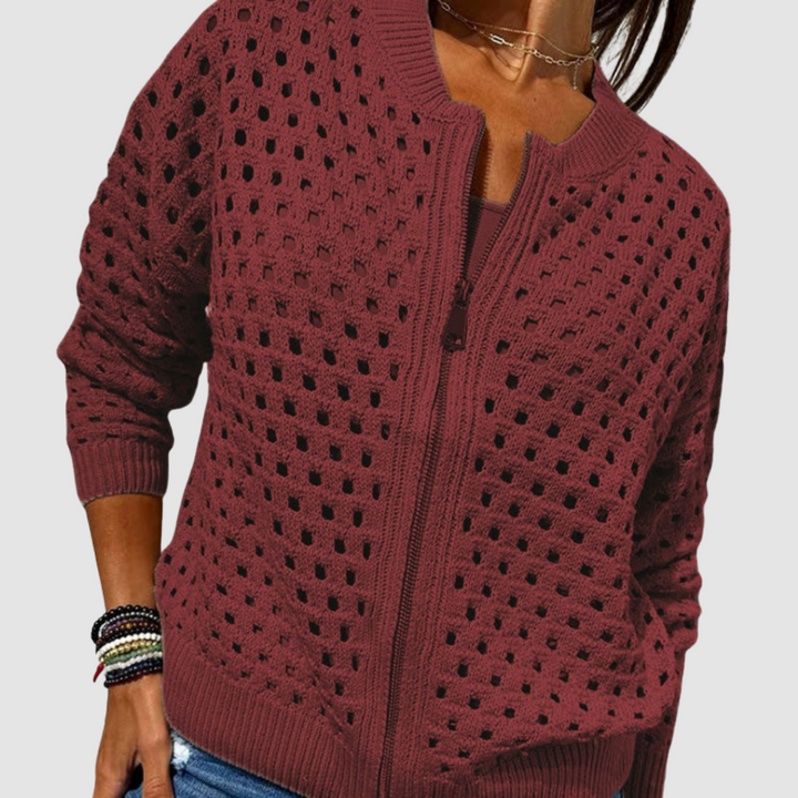 Elegant women's open-knit cardigan, featuring a soft fabric and a timeless design for sophisticated layering.