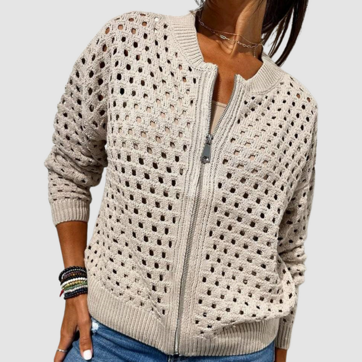 Versatile women's open-knit sweater cardigan, an essential piece for comfortable layering & chic casual style.