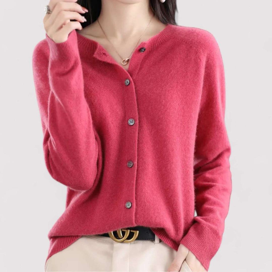 Women's elegant open-neck cardigan, a versatile knit sweater for stylish layering.