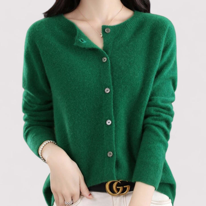 Flowy women's open-neck cardigan, offering elegant drape and comfortable versatile styling.
