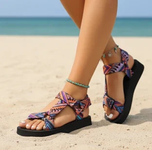 Stylish women's orthopedic sandals in lilac/khaki, offering comfortable support for everyday elegance & walking.