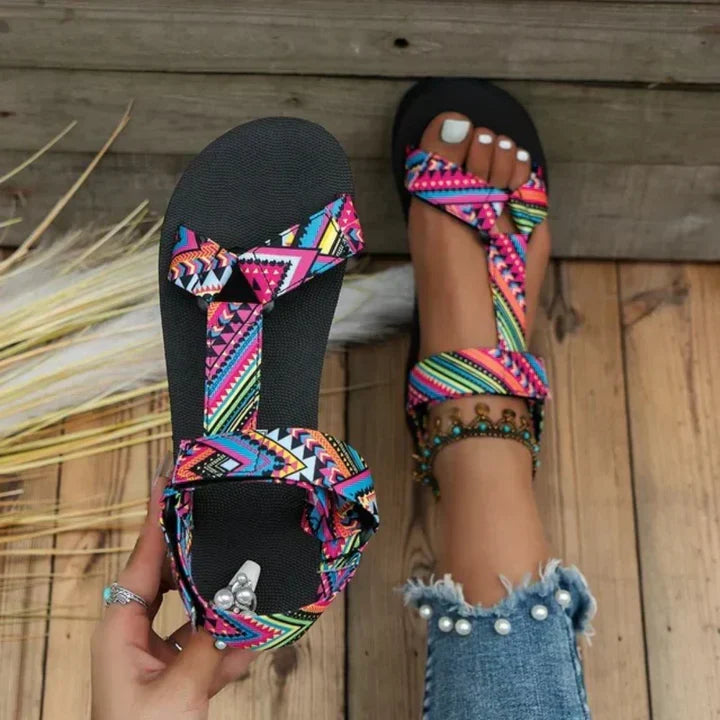 Multicolored lilac & khaki orthopedic sandals for women, stylish & supportive for comfortable summer walking.