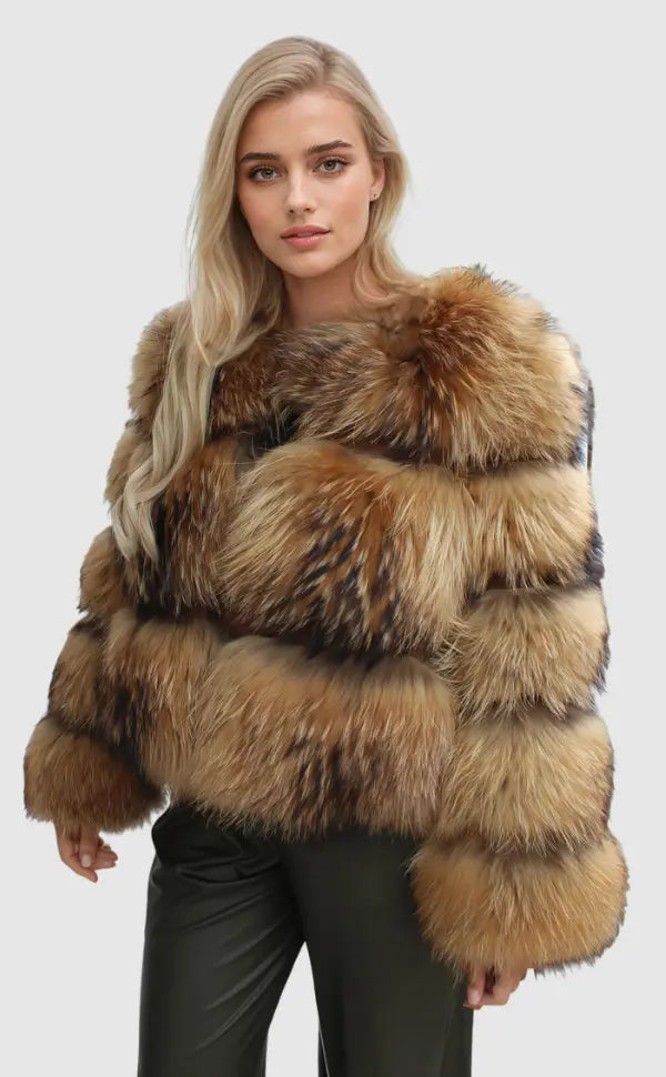 Women's elegant plush winter jacket, offering cozy warmth and luxurious style for cold weather outerwear.
