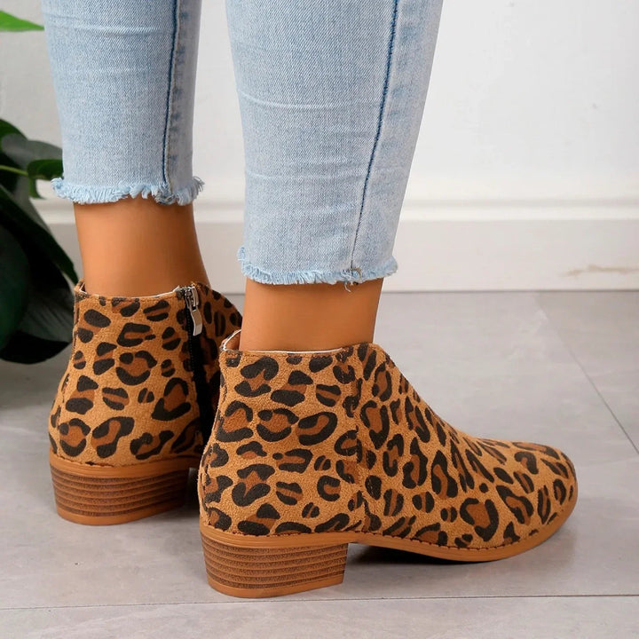 Versatile khaki pointed toe ankle boots, women's slip-on style, comfortable square heel.