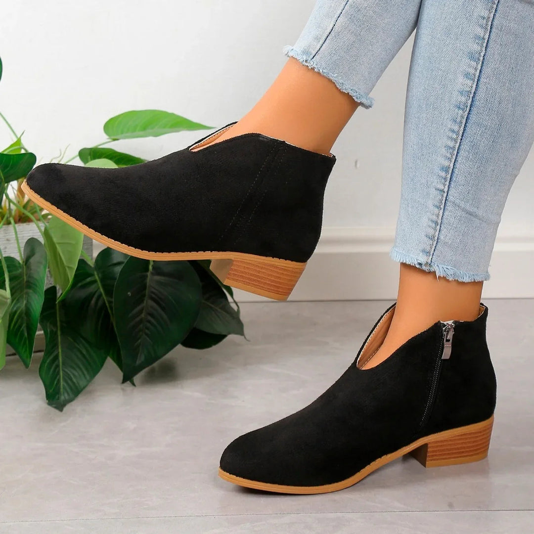 Stylish leopard print pointed toe ankle boots, women's chic square heel, slip-on design.
