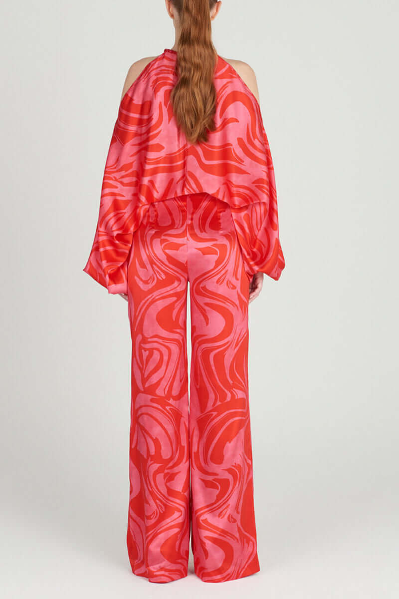 Elegant women's off-shoulder long sleeve two-piece with beautiful print.